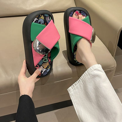 Sandals Cross Two Platform Tone Faux Leather Strap