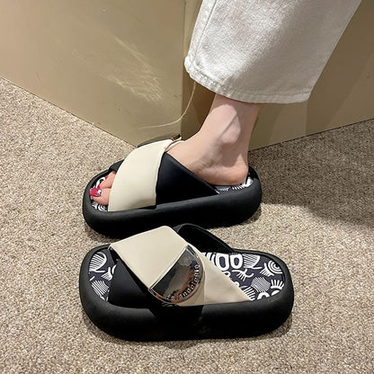 Sandals Cross Two Platform Tone Faux Leather Strap