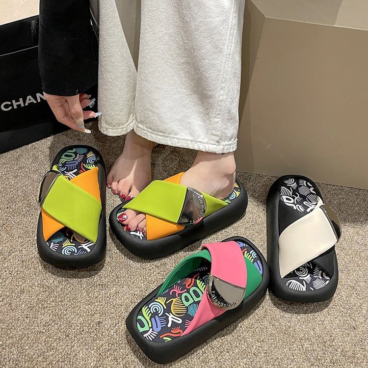 Sandals Cross Two Platform Tone Faux Leather Strap