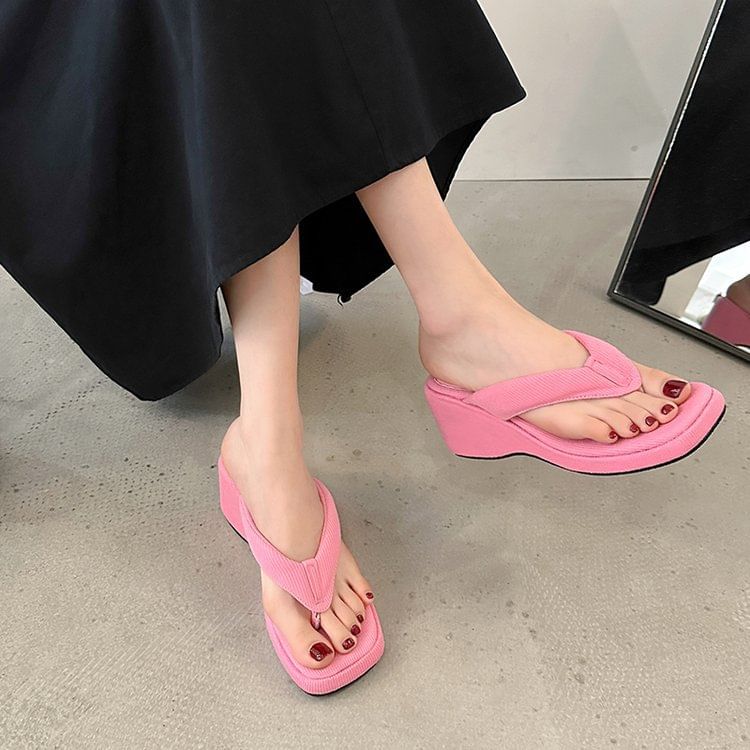 Heel Sandals Thong Toe Wedge Square
