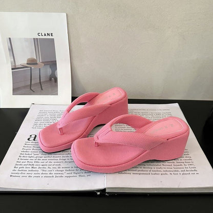 Heel Sandals Thong Toe Wedge Square