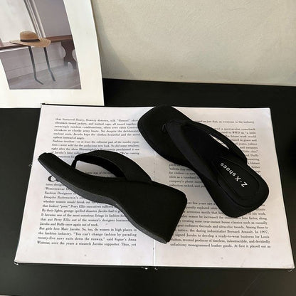 Heel Sandals Thong Toe Wedge Square