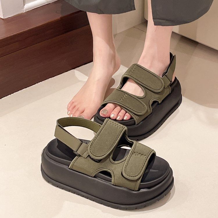 Strap Platform Sandals Adhesive Slingback Plain
