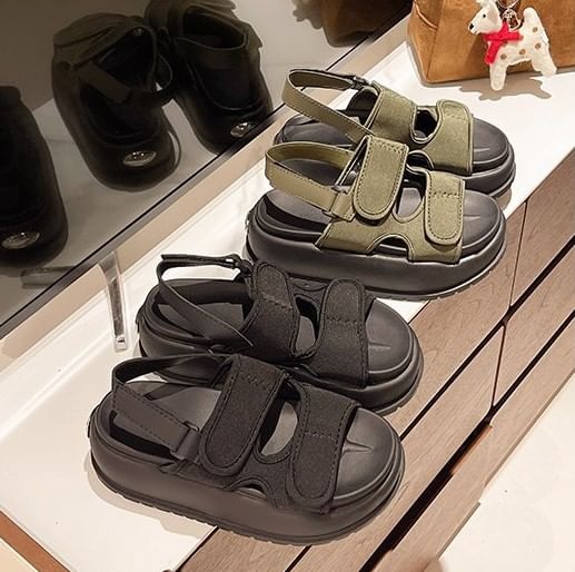 Strap Platform Sandals Adhesive Slingback Plain