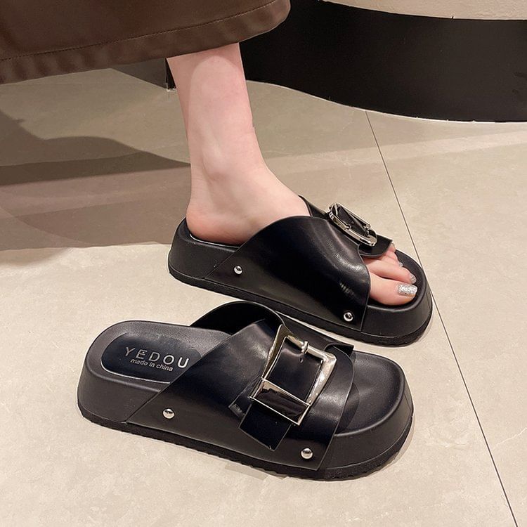 Platform Leather Buckled Sandals Faux