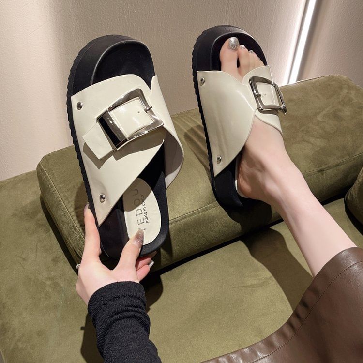 Platform Leather Buckled Sandals Faux