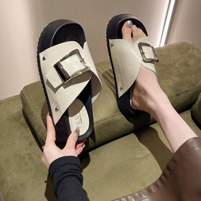Platform Leather Buckled Sandals Faux
