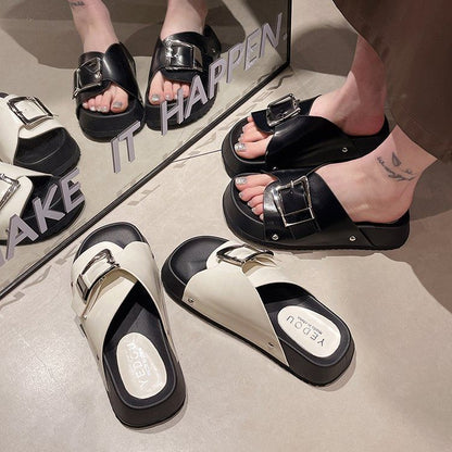 Platform Leather Buckled Sandals Faux