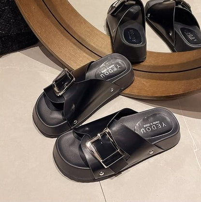 Platform Leather Buckled Sandals Faux