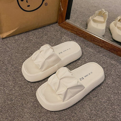 Sandals Leather Faux Plain Ruched Slide Platform