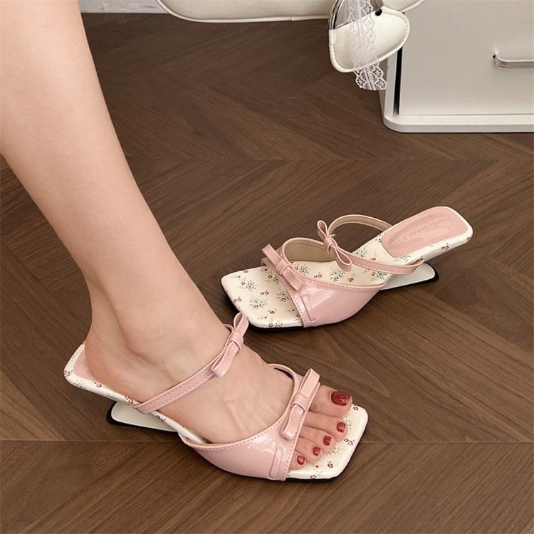 Sandals Wedge Toe Bow Square Heel