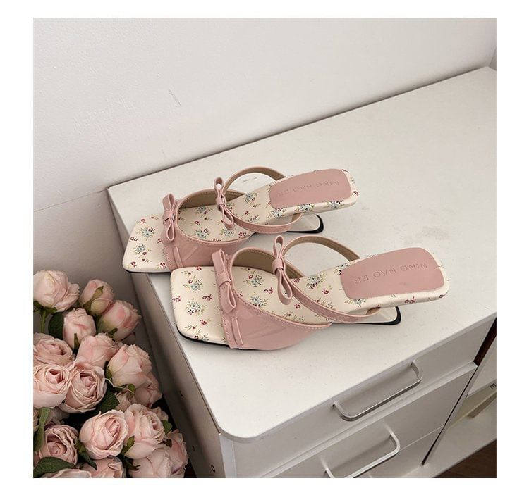 Sandals Wedge Toe Bow Square Heel
