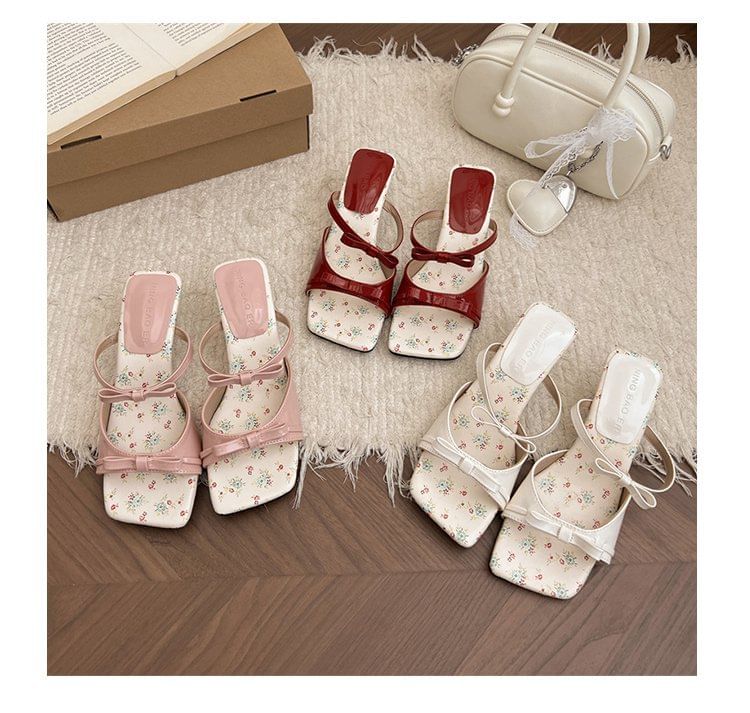 Sandals Wedge Toe Bow Square Heel