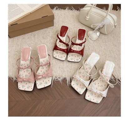 Sandals Wedge Toe Bow Square Heel