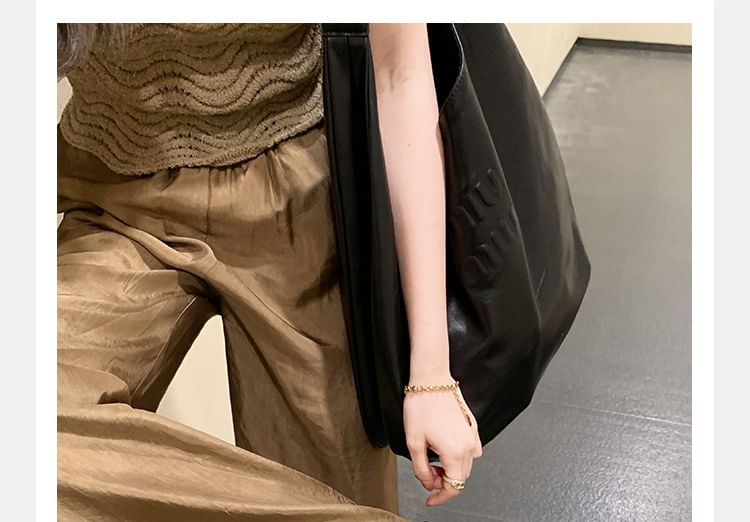 Loop Square Toe Faux Ruched Slide Sandals Leather