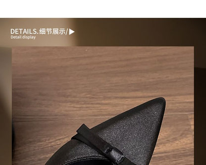 High Pointed Satin Slingback Heel Toe Sandals Bow