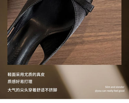 High Pointed Satin Slingback Heel Toe Sandals Bow