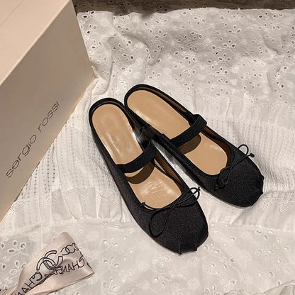 Hidden Jane Round Satin Bow Mary Wedge Toe Mules