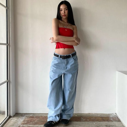 Low Rise Washed Loose-Fit Wide-Leg Jeans