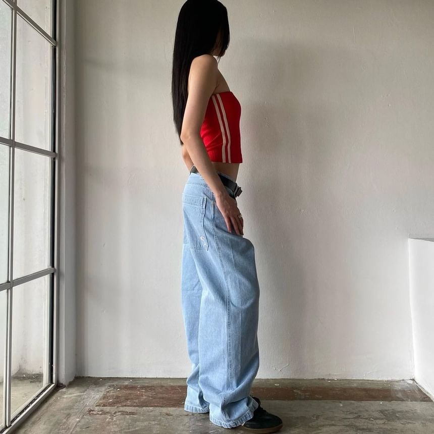 Washed Low Rise Loose-Fit Wide-Leg Jeans