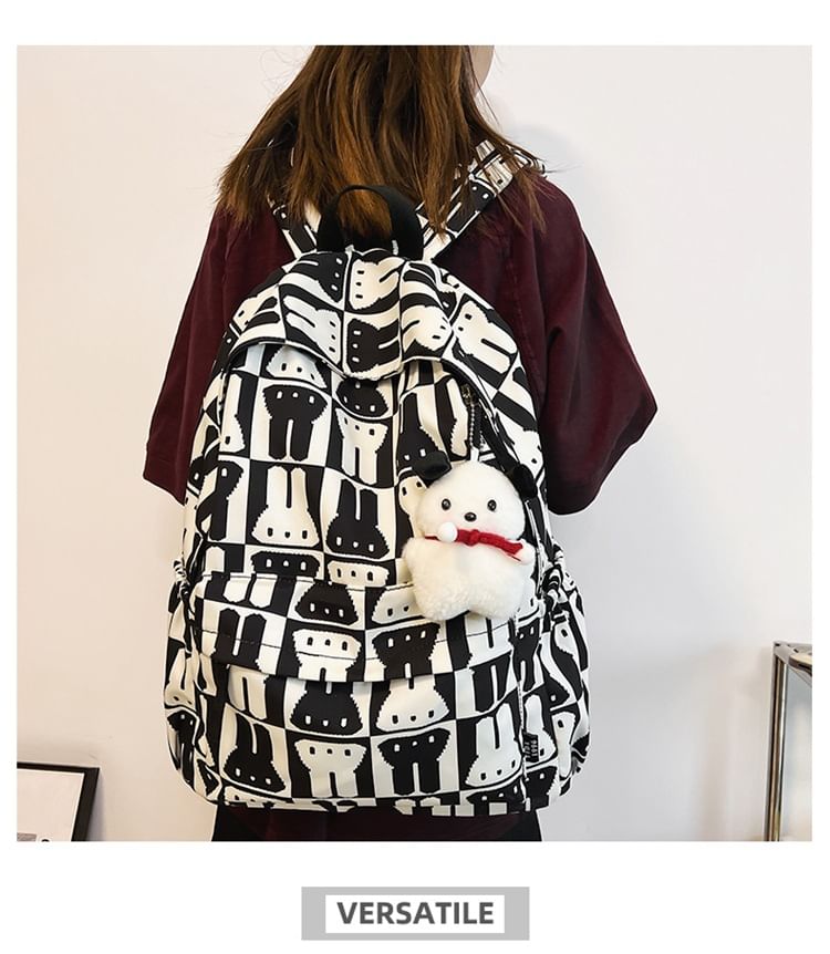 Sample Rabbit Print Multi-Pocket Backpack