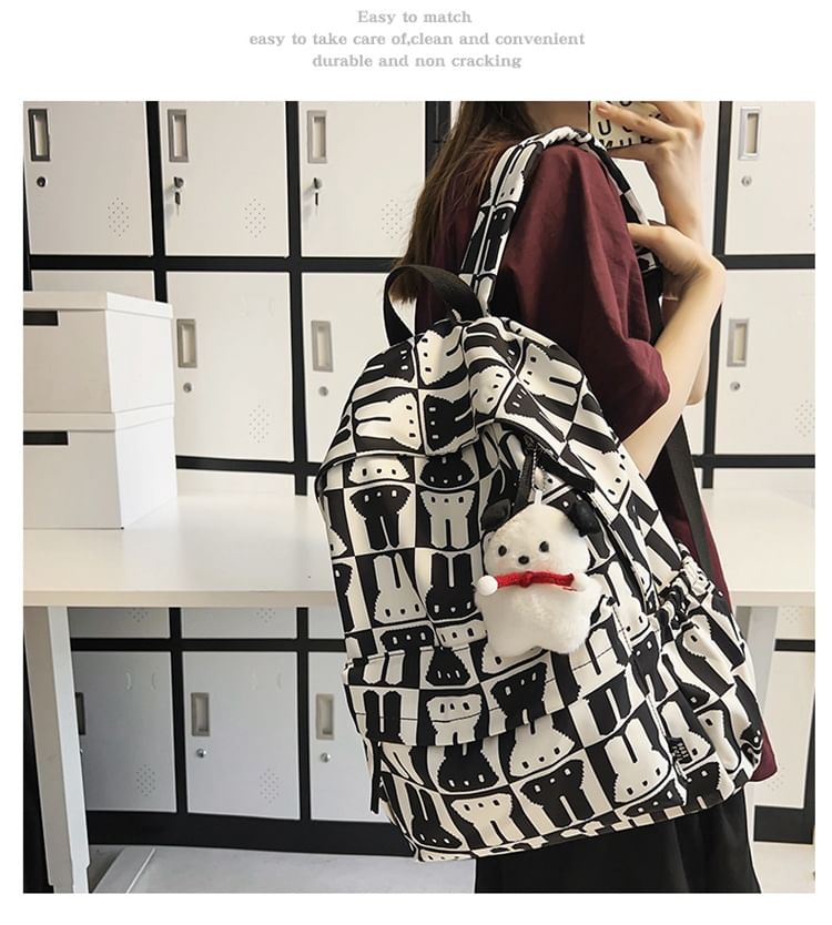 Sample Rabbit Print Multi-Pocket Backpack