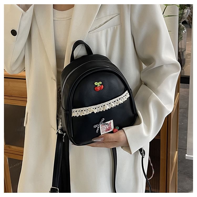 Sample Applique Lace Trim Faux Leather Backpack