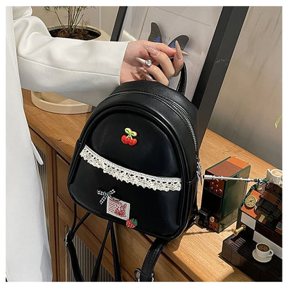 Sample Applique Lace Trim Faux Leather Backpack
