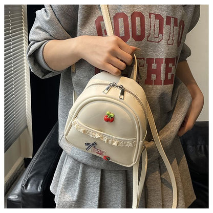 Sample Applique Lace Trim Faux Leather Backpack