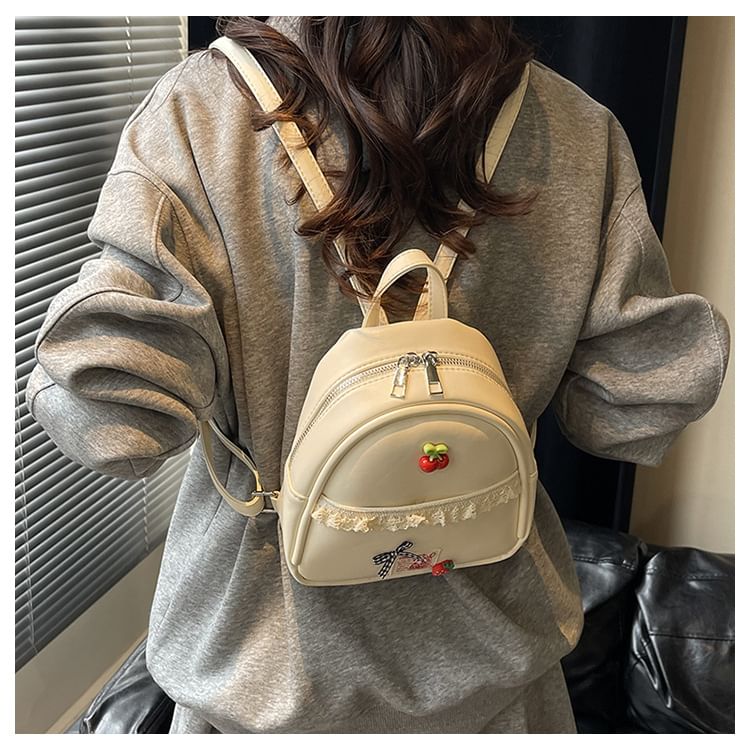 Sample Applique Lace Trim Faux Leather Backpack