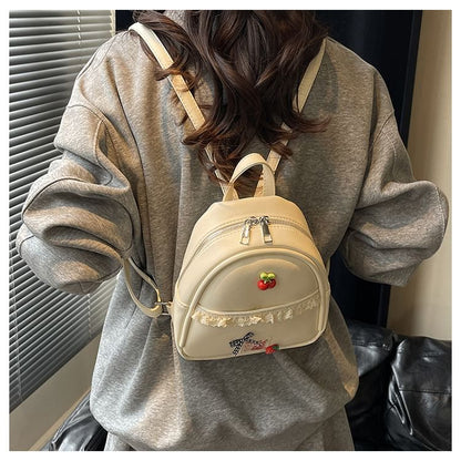 Sample Applique Lace Trim Faux Leather Backpack