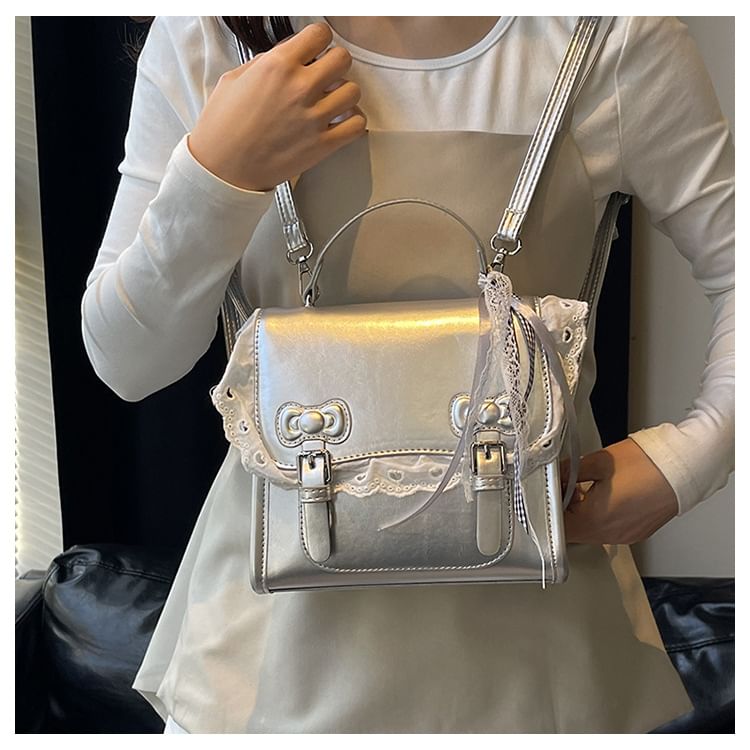 Sample Lace Trim Bow Flap Backpack