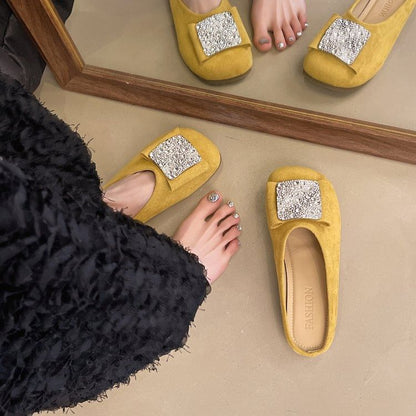 Toe Round Flat Mules Rhinestone