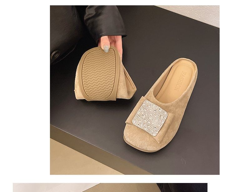 Toe Round Flat Mules Rhinestone