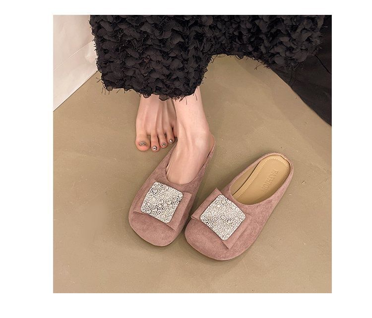 Toe Round Flat Mules Rhinestone