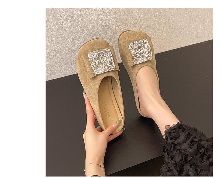Toe Round Flat Mules Rhinestone