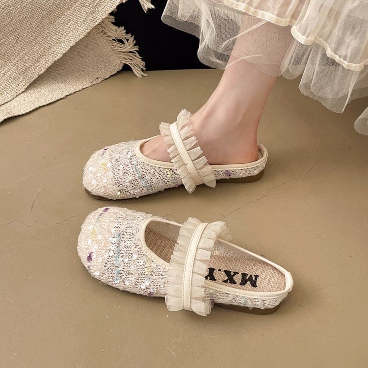 Mules Jane Sequin Mary Toe Mesh Round