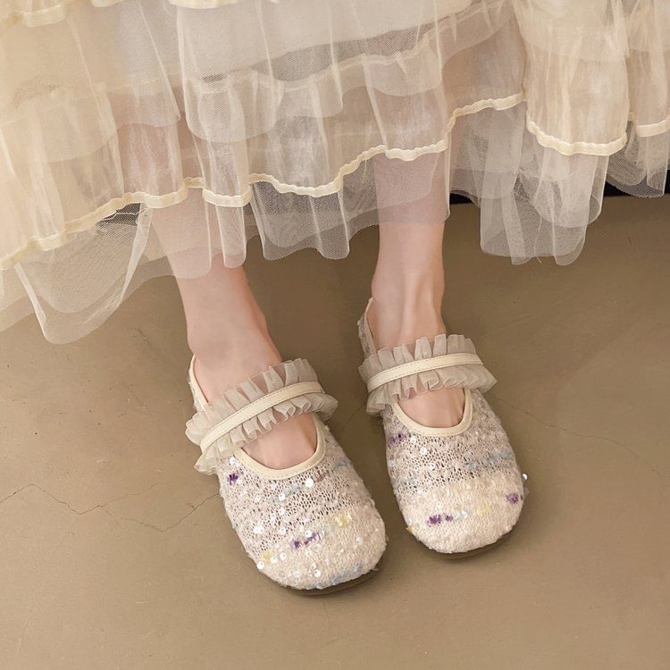 Mules Jane Sequin Mary Toe Mesh Round