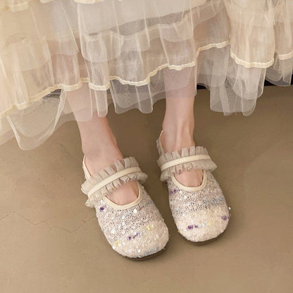 Mules Jane Sequin Mary Toe Mesh Round