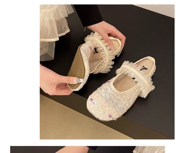 Mules Jane Sequin Mary Toe Mesh Round
