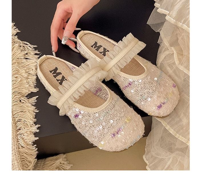 Mules Jane Sequin Mary Toe Mesh Round