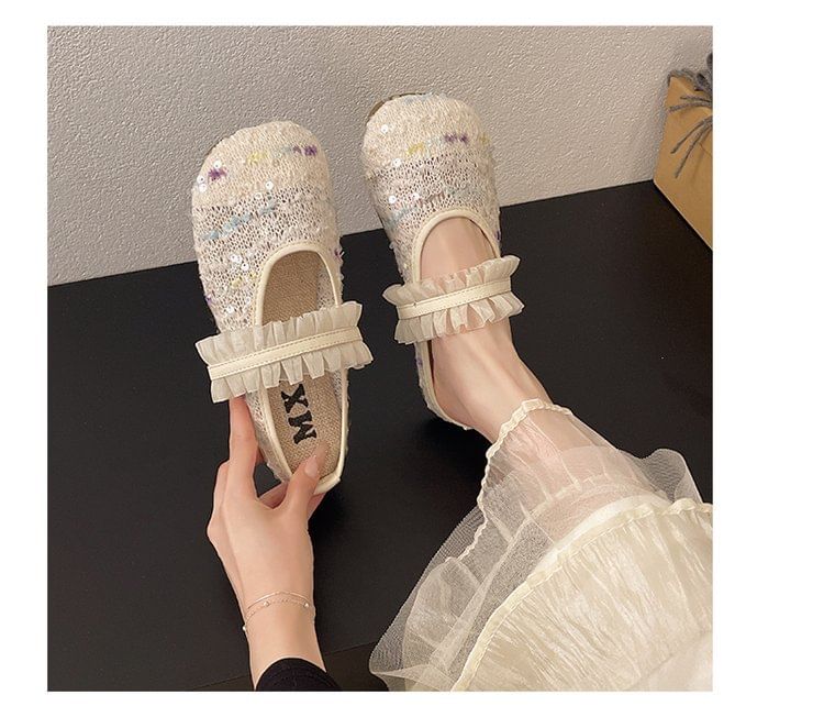 Mules Jane Sequin Mary Toe Mesh Round
