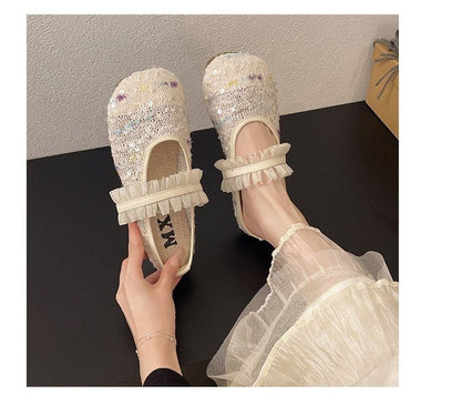 Mules Jane Sequin Mary Toe Mesh Round