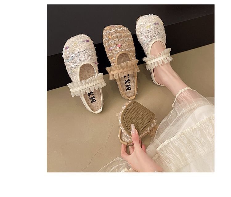 Mules Jane Sequin Mary Toe Mesh Round