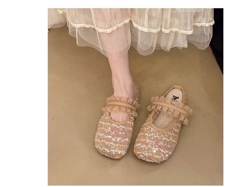 Mules Jane Sequin Mary Toe Mesh Round