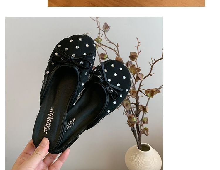Rhinestone Mules Bow Mesh
