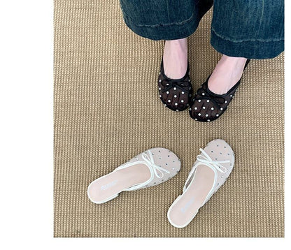 Rhinestone Mules Bow Mesh