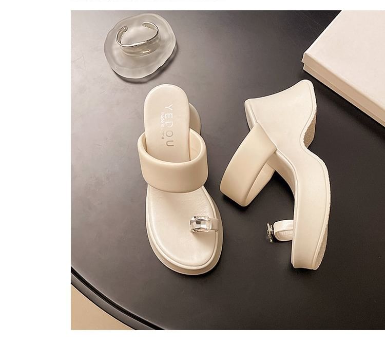 Wedge Toe Loop Sandals Platform Heel Rhinestone Slide
