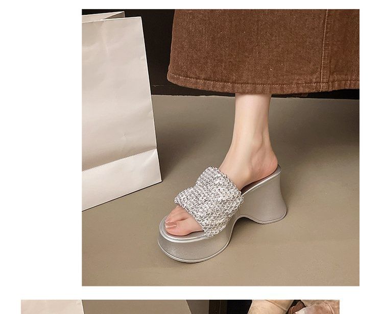 Sandals Rhinestone Slide Platform Heel Wedge