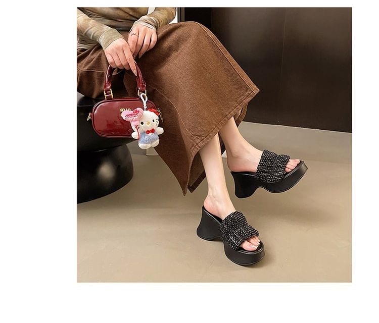 Sandals Rhinestone Slide Platform Heel Wedge